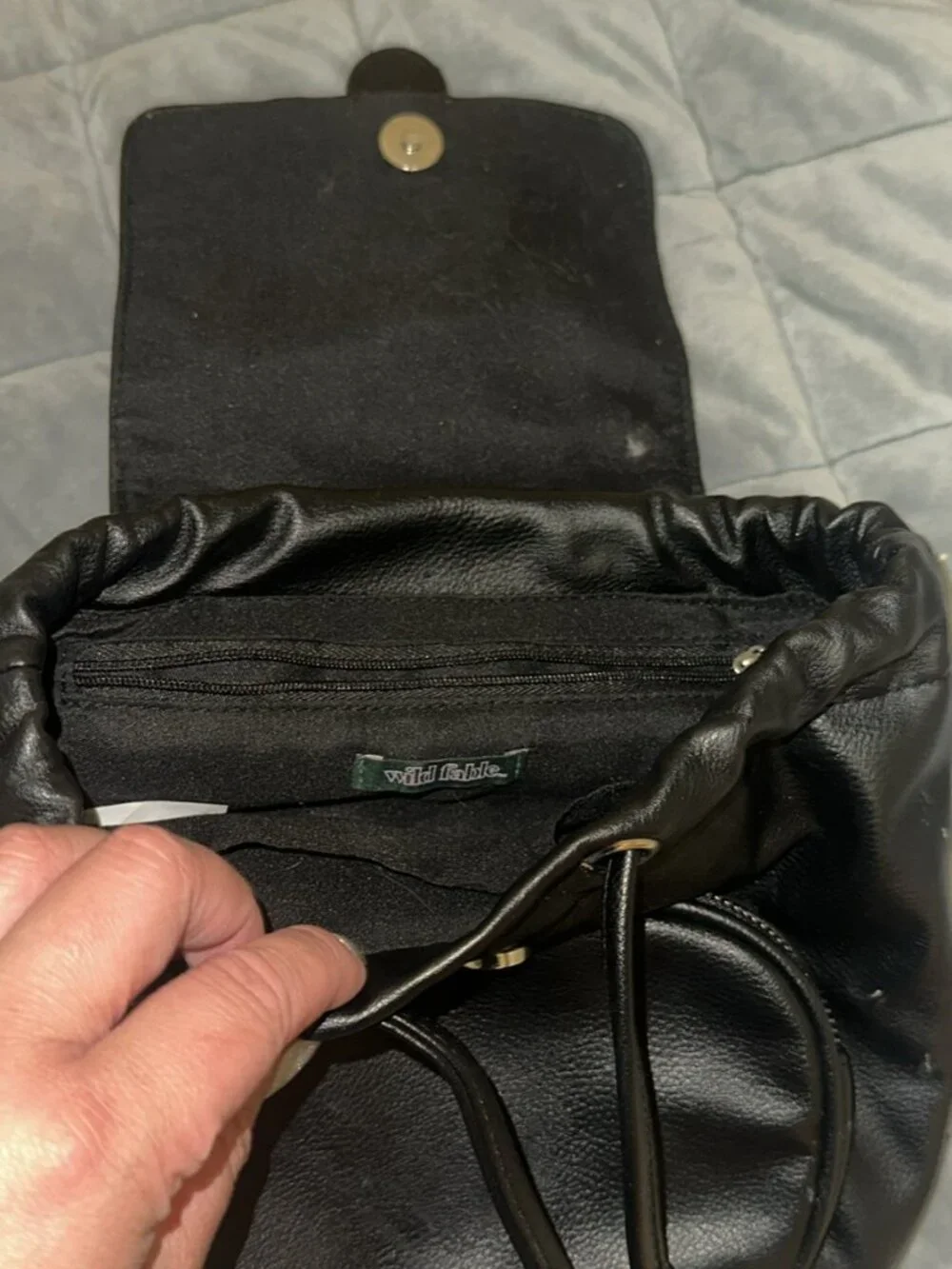 A New Day Genuine Leather Small Buckle Black Backpack Bag - New